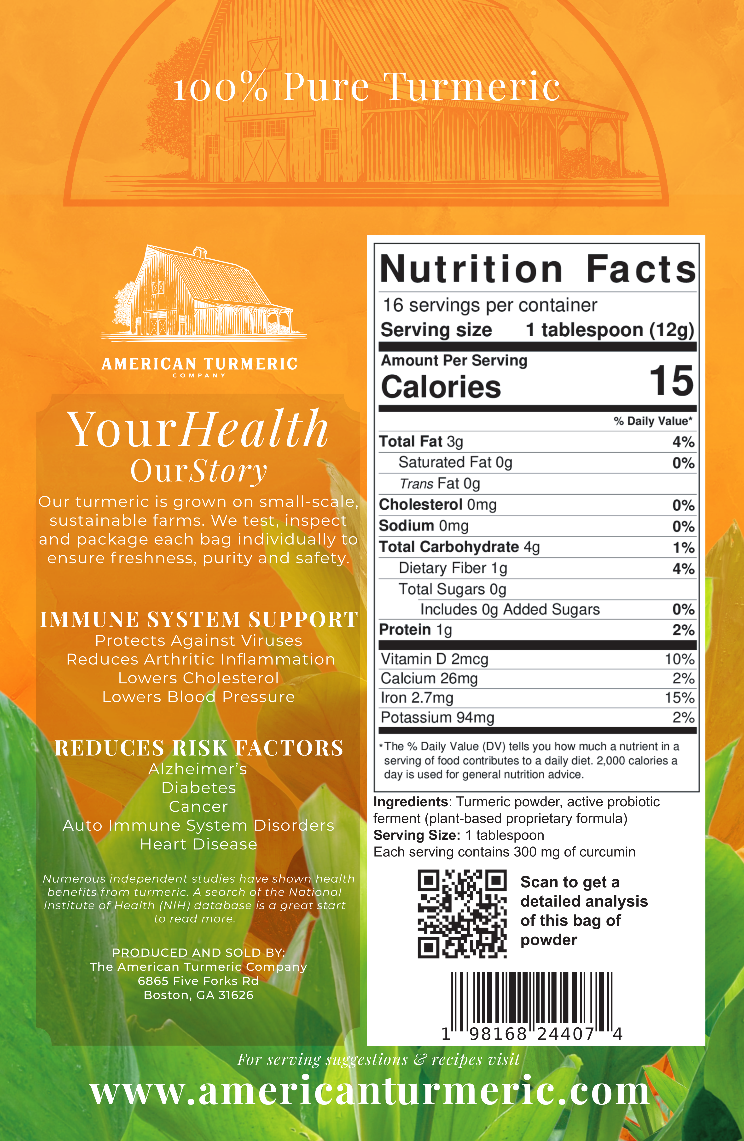 Unlock Superior Bioavailability and Joint Health with Probiotic-Enriched Fermentation - Georgia Gold Fermented Turmeric Powder - 1/2 lb
